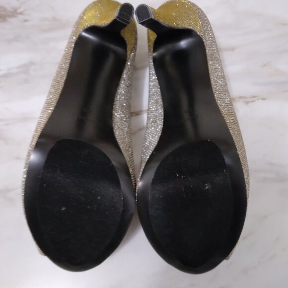 Nine West | Gold Silver Metallic Sparkle Peep Toe Heels | Size 7M - Picture 9 of 14